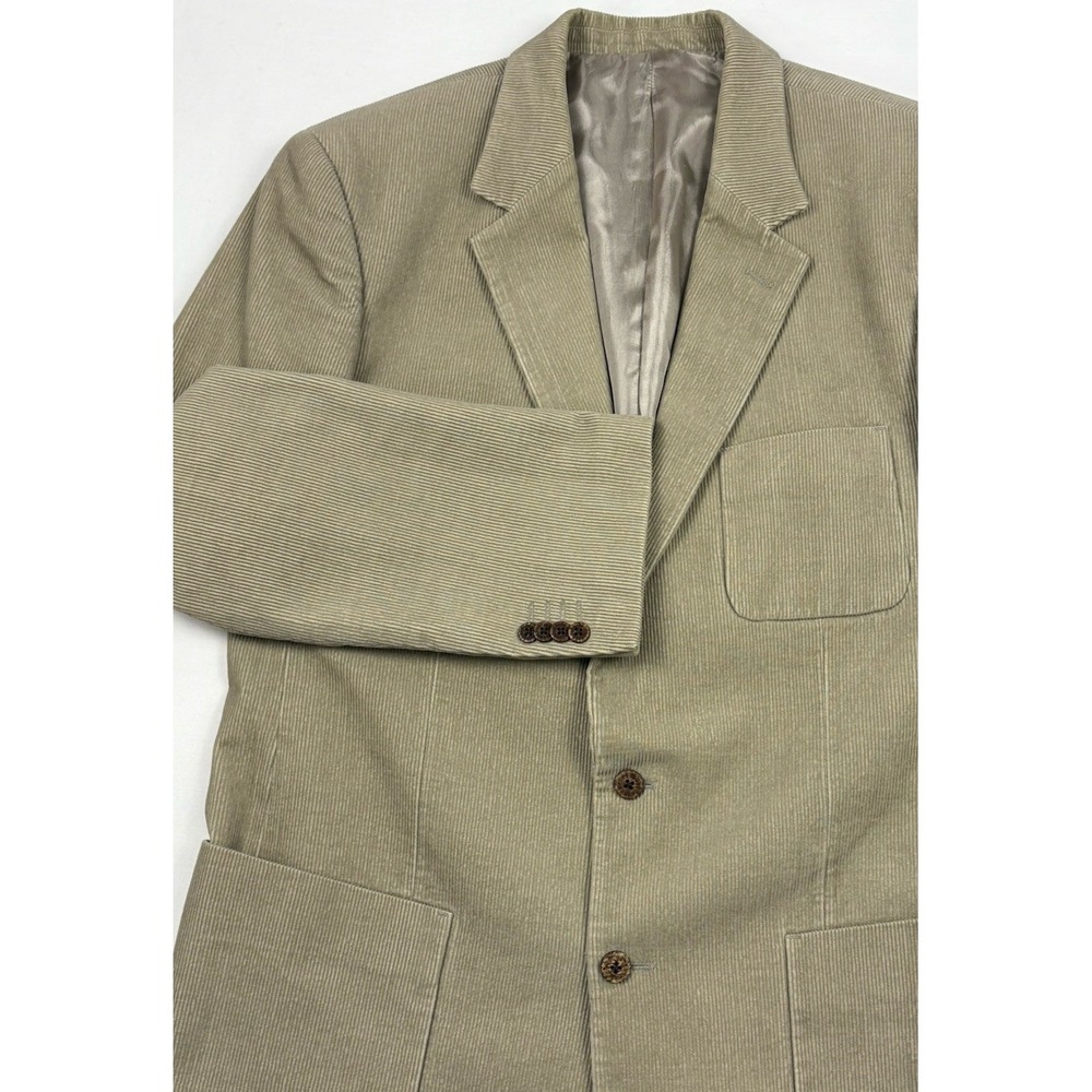 Caribbean Joe Taupe Corduroy Sport Coat Patch Pockets Lasered Wood Buttons 42L